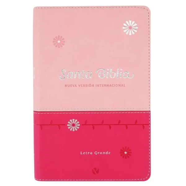 Portada del libro Biblia NVI letra grande piel fucsia y rosa
