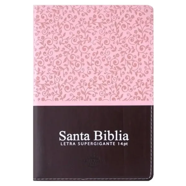 Portada del libro Biblia RV 1960 letra gigante labrada rosa-marrón