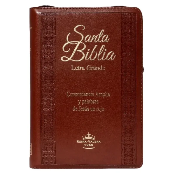 Portada del libro Biblia RV 1960 letra grande cierre e índice marrón
