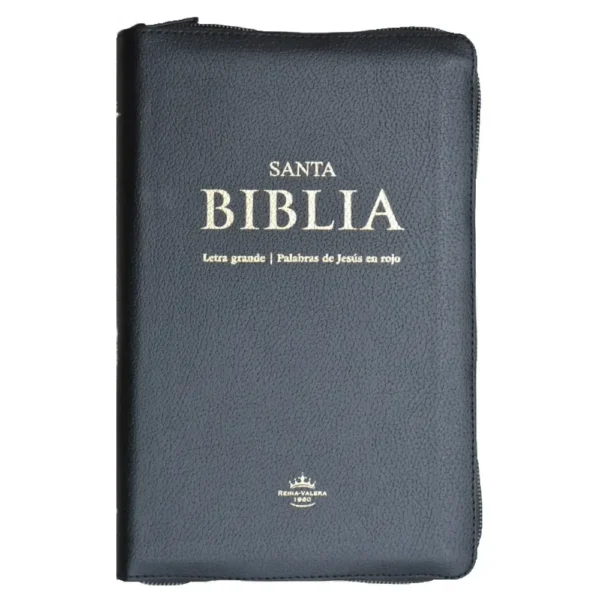 Portada del libro Biblia RV 1960 letra grande vinil negro cierre