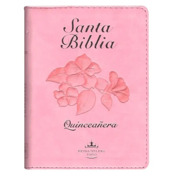 Portada del libro Biblia RV 1960 quinceañera cierre rosa