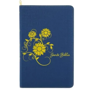 Portada del libro Biblia NTV ziper ultra fina simil piel azul con girasol