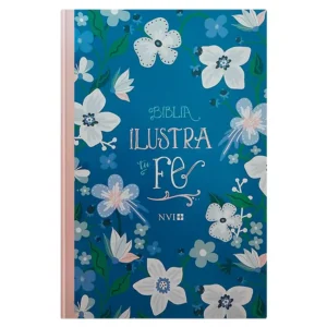 Portada del libro Biblia NVI Ilustra tu fe imitación piel azul