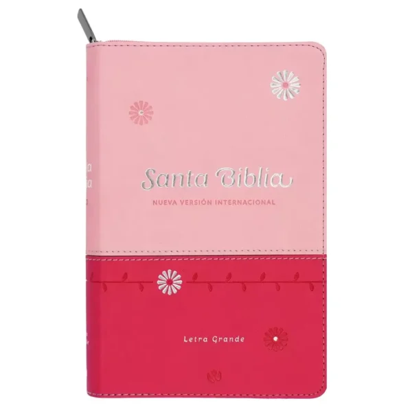 Portada del libro Biblia NVI letra grande cierre fucsia y rosa