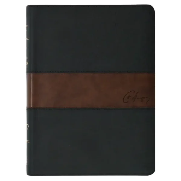 Portada del libro Biblia RVR 1960 estudio Spurgeon simil piel negro y marrón