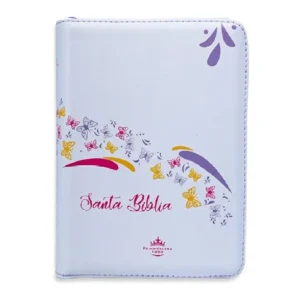 Biblia RVR 1960 QR tamaño mediano con cierre - mariposas blanco