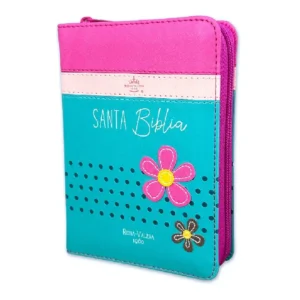 Biblia RVR 1960 tamaño bolsillo con cierre - flores turquesa
