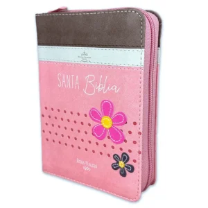 Biblia RVR 1960 tamaño bolsillo con cierre - flores rosa