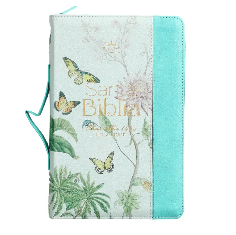 Biblia RVR 1960 letra grande con cierre - floral turquesa