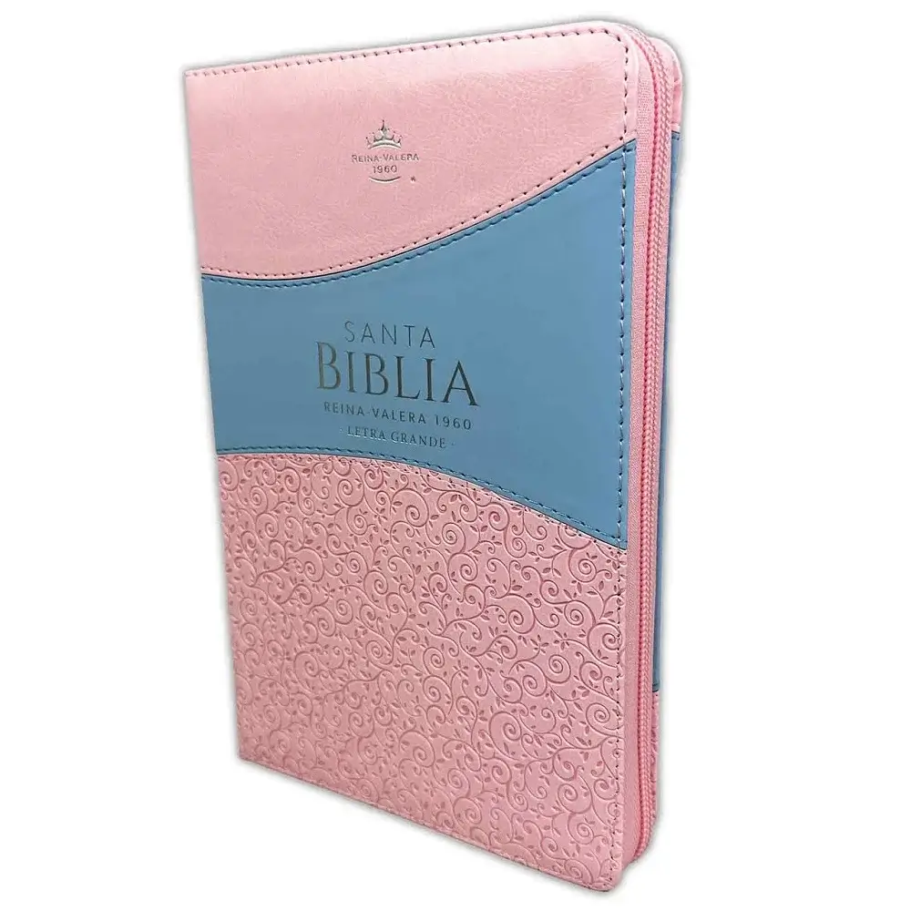 Biblia VRV 1960 Letra grande con cierre - bitono celeste/rosa